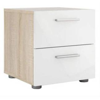 Bloc à deux tiroirs en MDF stratifié blanc et chêne L45cmxH45cm