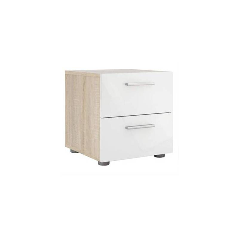 Bloc à deux tiroirs en MDF stratifié blanc et chêne L45cmxH45cm Bloc à deux tiroirs en MDF stratifié blanc et chêne L45cmxH45cm