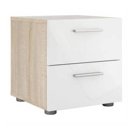 Bloc à deux tiroirs en MDF stratifié blanc et chêne L45cmxH45cm