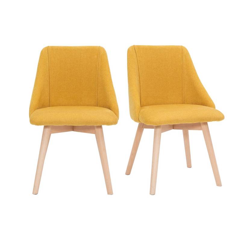 Lot de deux chaises scandinaves en tissu velours jaune moutarde et bois clair (lot de 2) HIGGINS