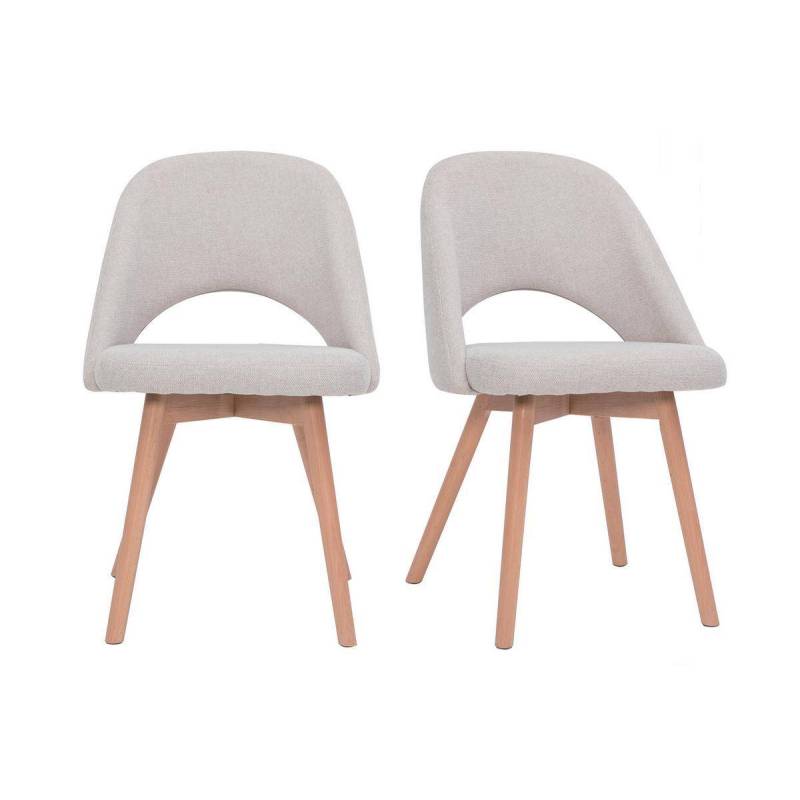 Lot de deux chaises scandinaves en tissu effet velours texturé beige et bois clair (lot de 2) COSETTE