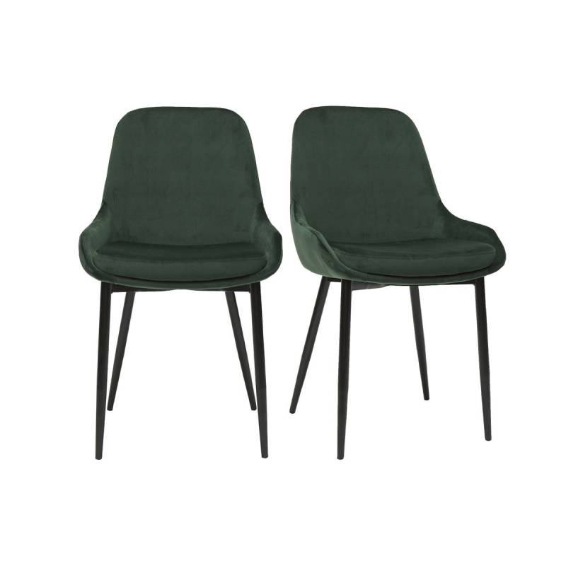Lot de deux chaises design en tissu velours vert foncé et métal noir (lot de 2) HOLO