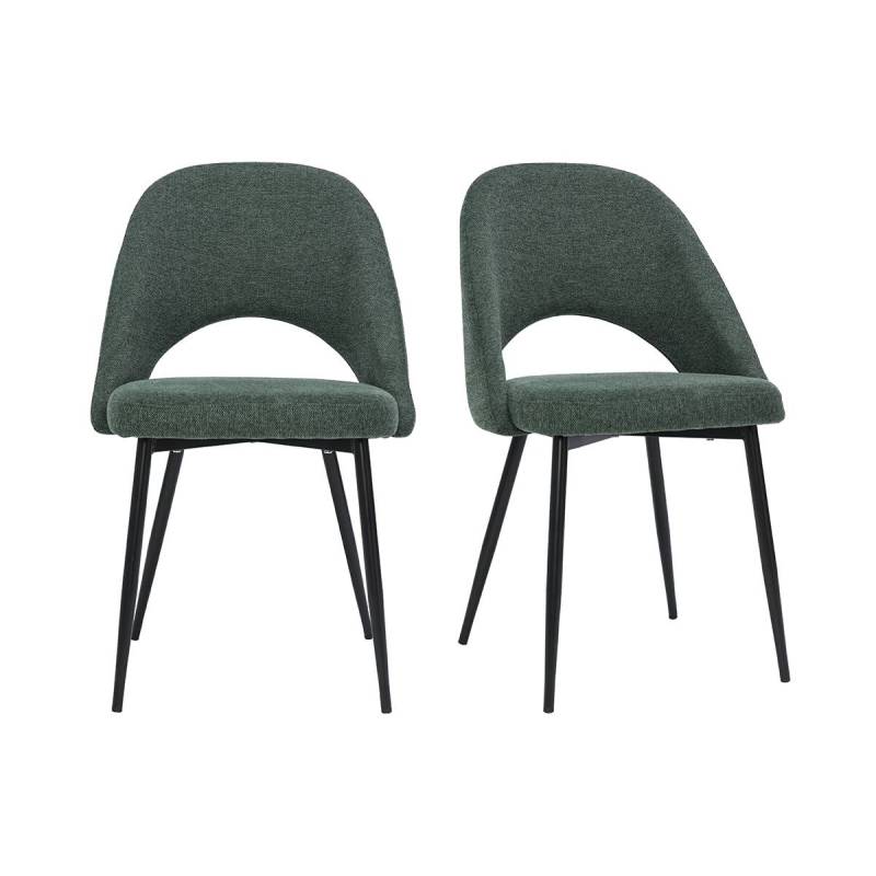 Lot de deux chaises vintage en tissu effet velours texturé vert et métal noir (lot de 2) COSETTE Lot de deux chaises vintage en tissu effet velours texturé vert et métal noir (lot de 2) COSETTE