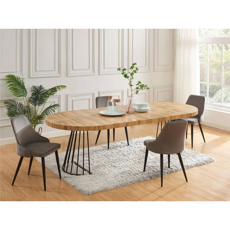 Table À Manger avec 4 chaises En MDF Et Fer Forger- Naturel Et Noir - FIRELA Table À Manger avec 4 chaises En MDF Et Fer Forger- Naturel Et Noir - FIRELA