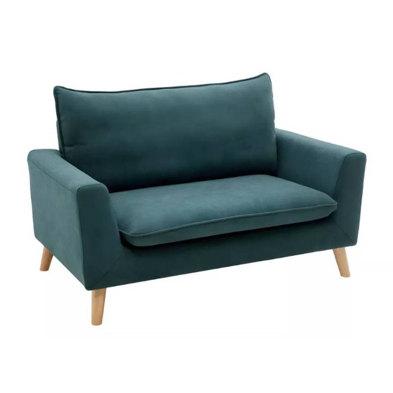 Canapé Droit En Tissu Bleu Et Bois - Luxy - L160 X P70 X H82