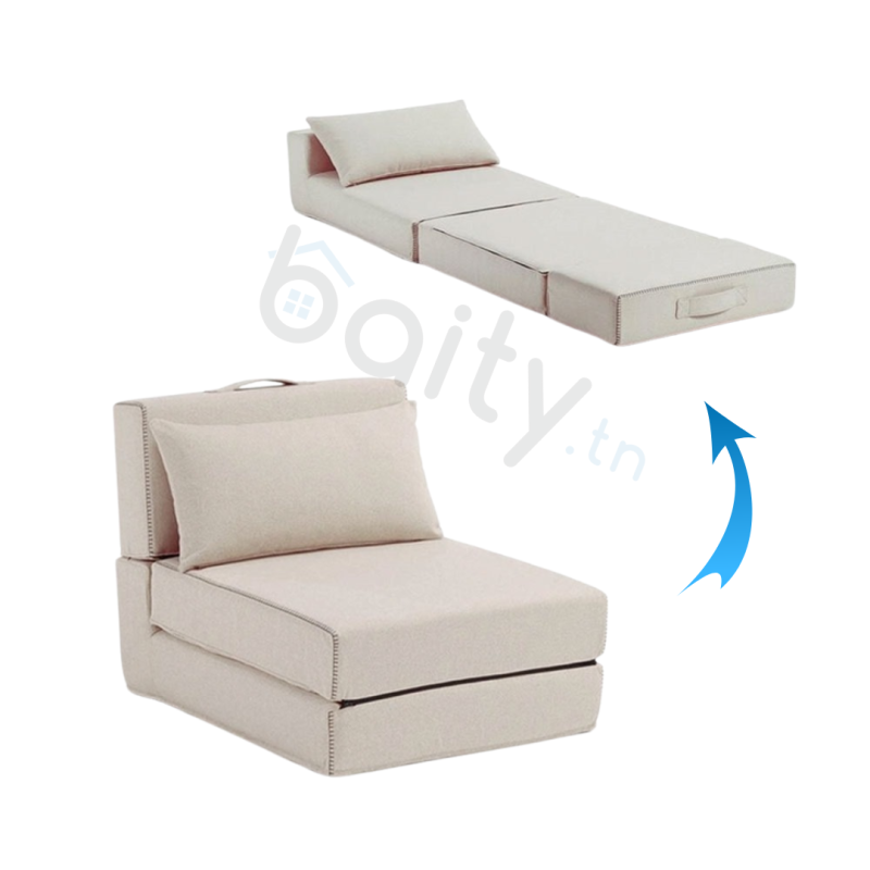 Fauteuil Lit Pliable Avec Coussin Couleur beige