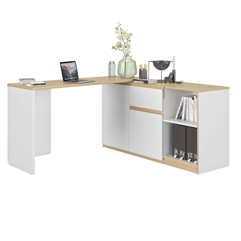 Bureau Livo pivotant blanc et chêne  Bois MDF stratifié