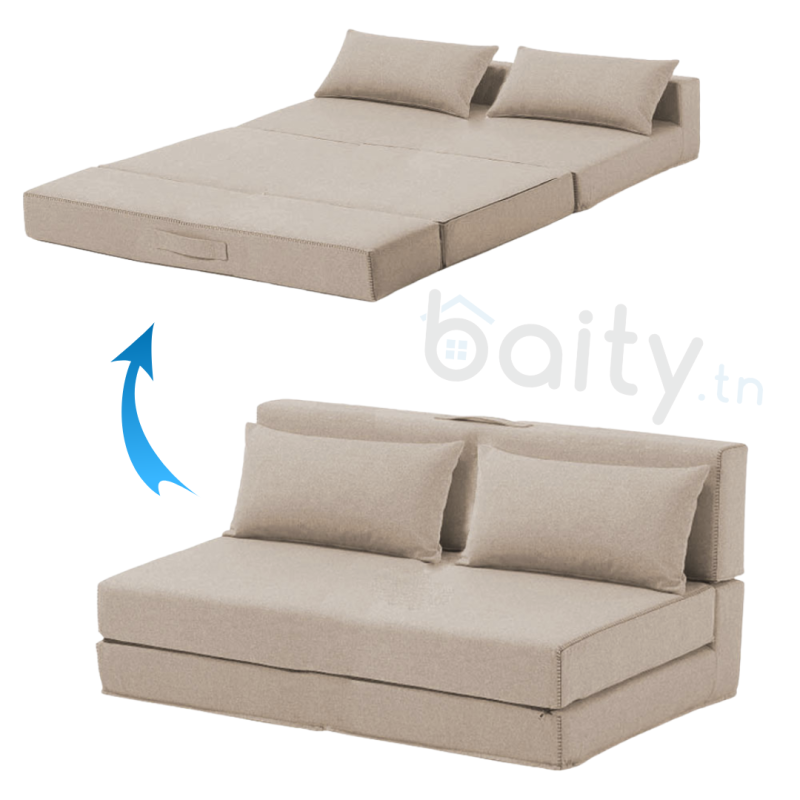 Fauteuil Lit Pliable 2 Places Avec Coussins Couleur BEIGE 
