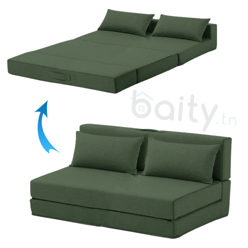 Fauteuil Lit Pliable 2 Places Avec Coussins Couleur VERT 