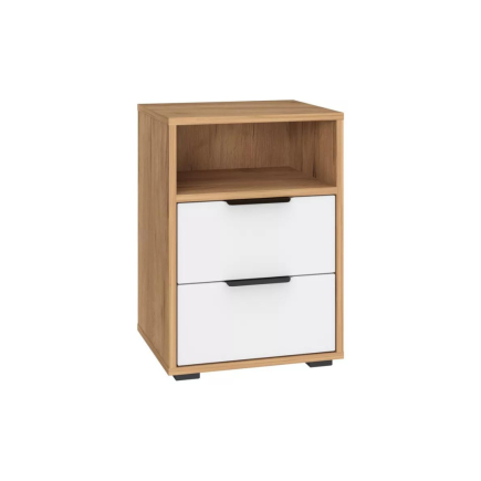 Bloc à deux tiroirs et niche en MDF stratifié blanc et chêne L50cmxH60cm