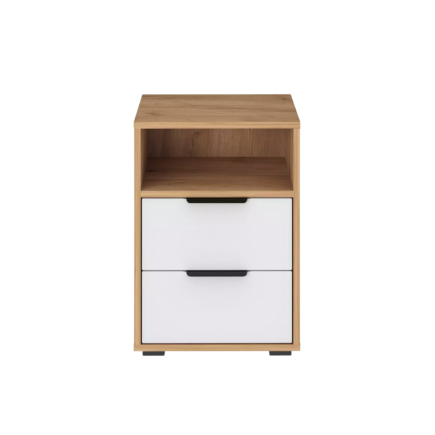 Bloc à deux tiroirs et niche en MDF stratifié blanc et chêne L50cmxH60cm