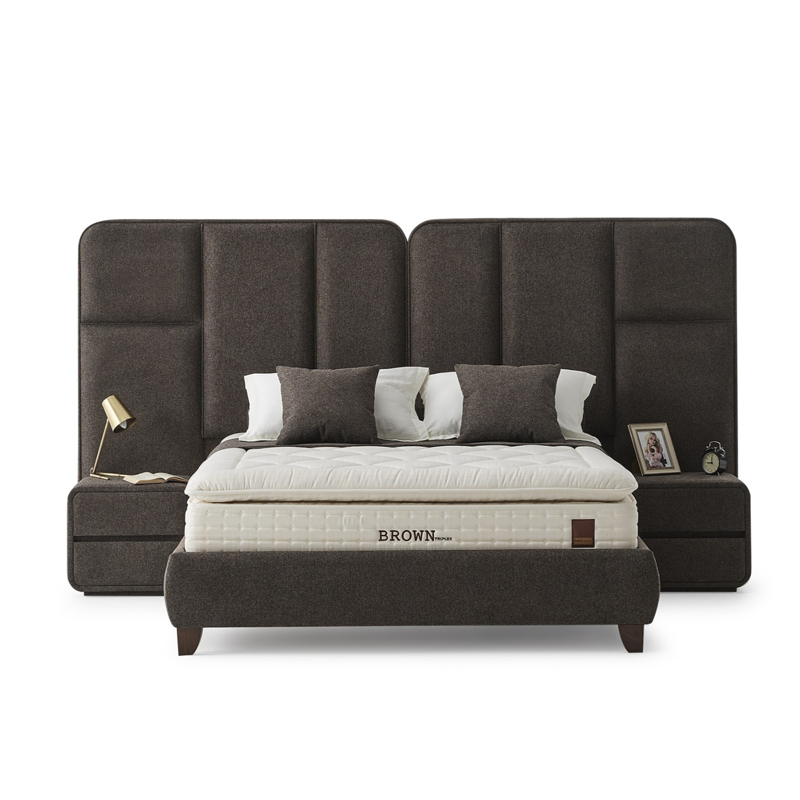 LIT CAPITONNÉ POUR ADULTE LAYANO AVEC 2 TABLE DE NUIT - MARRON