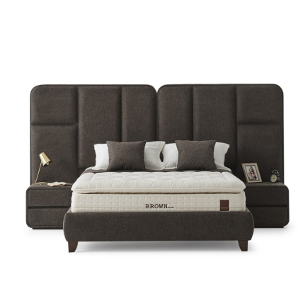 LIT CAPITONNÉ POUR ADULTE LAYANO AVEC 2 TABLE DE NUIT - MARRON