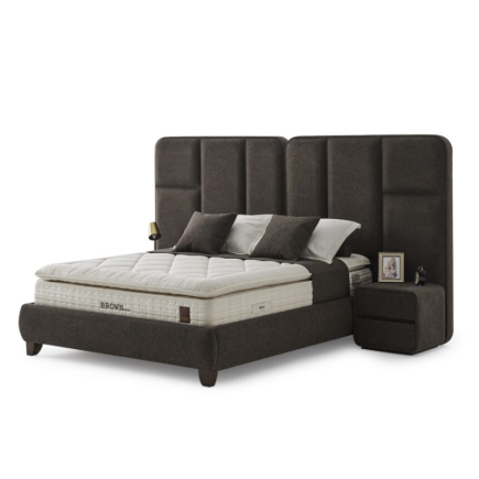 LIT CAPITONNÉ POUR ADULTE LAYANO AVEC 2 TABLE DE NUIT - MARRON