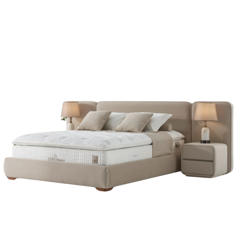 LIT CAPITONNÉ POUR ADULTE  EVANA  AVEC 2 TABLE DE NUIT - BEIGE
