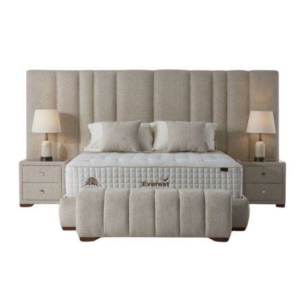 LIT CAPITONNÉ POUR ADULTE OLYVIA AVEC 2 TABLE DE NUIT - BEIGE