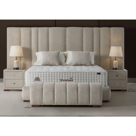 LIT CAPITONNÉ POUR ADULTE OLYVIA AVEC 2 TABLE DE NUIT - BEIGE