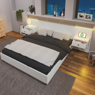 LIT POUR ADULTE MDF PRESTIGE - BLANC ET CHENE
