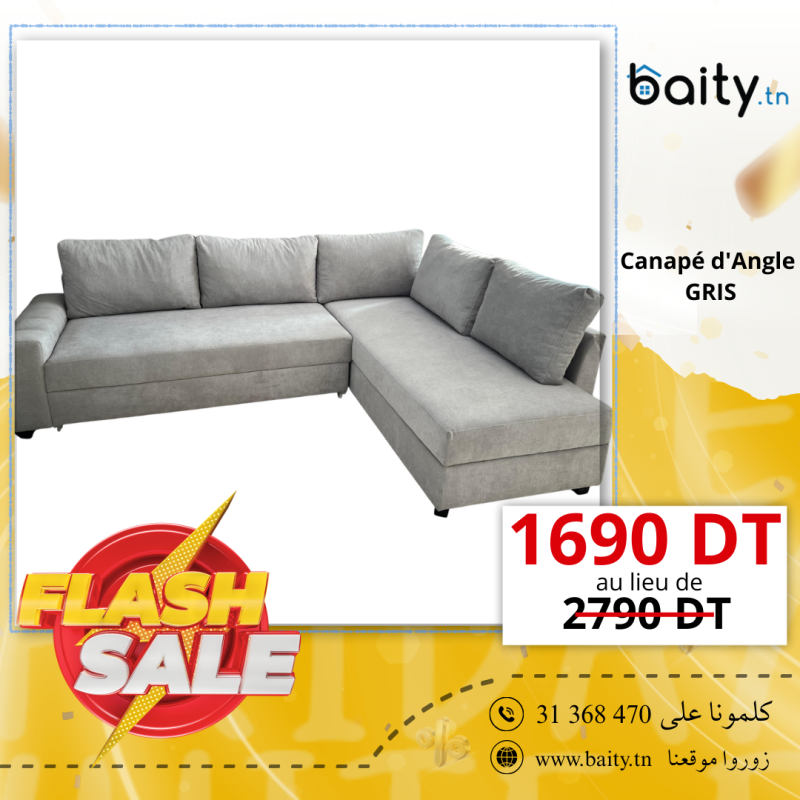 vente flash spécial white Friday Canapé d'Angle  gris