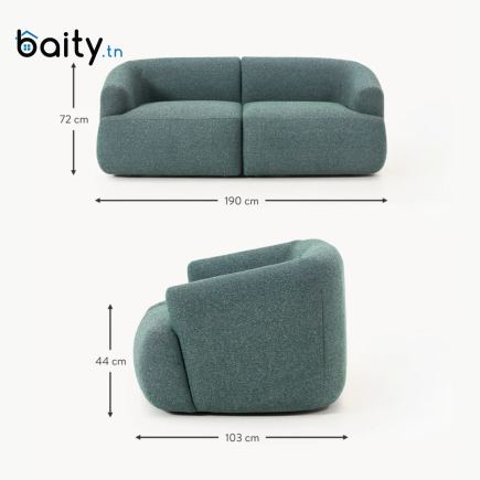 canapé modulable 2 places VELLORA bleu pétrol