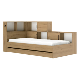 Lit gigogne avec rangement multiple - chêne