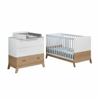 Chambre à coucher pour bébé Archipel - Bois MDF stratifié - Chêne et blanc