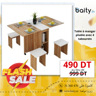 VENTE FLASH Table à manger pliable avec 4 tabourets