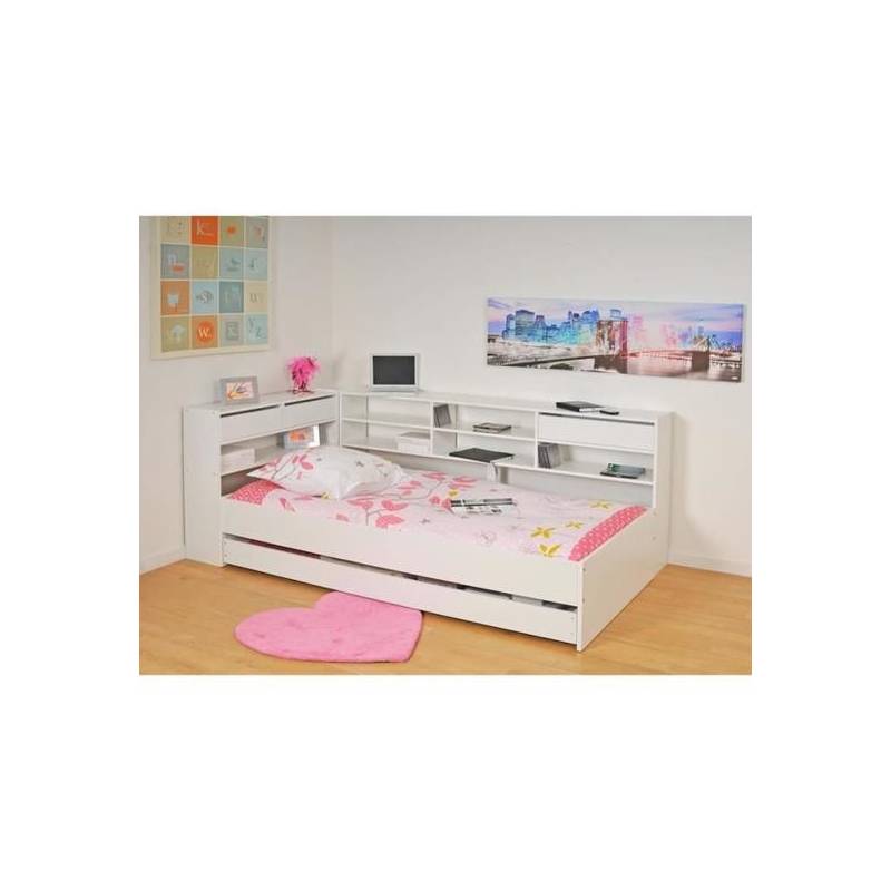 Lit gigogne avec rangement multiple - Blanc