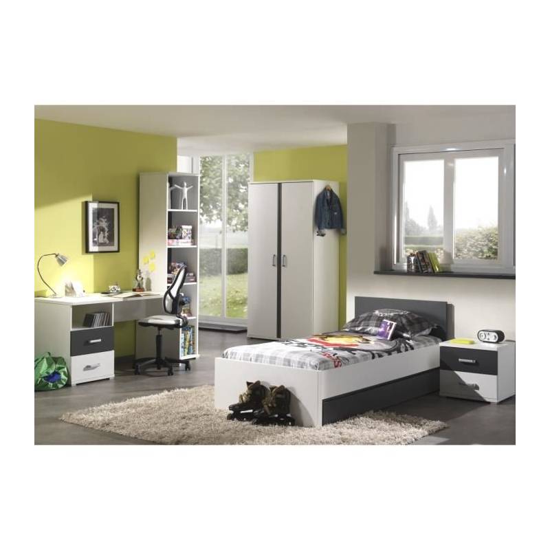 Chambre à coucher pour enfant Emna - Bois MDF stratifié - Blanc, Gris Chambre à coucher pour enfant Emna - Bois MDF stratifié - Blanc, Gris