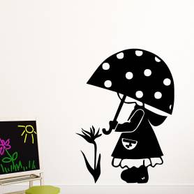 Sticker Fillette avec un parapluie champignon - 57*77 CM - NOIR - STICKER2090 