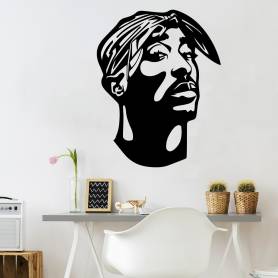 Sticker musique portrait Tupac - 57*72 cm - noir - STICKER2221