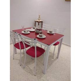 Table cuisine Luxy -  4 chaises  -110*70cm - Blanc & Rouge